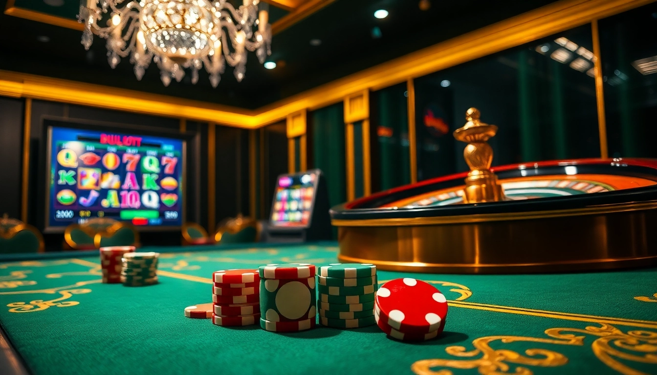 Engaging in Rút tiền 69VN with vibrant poker chips and a roulette wheel emphasizing casino excitement.