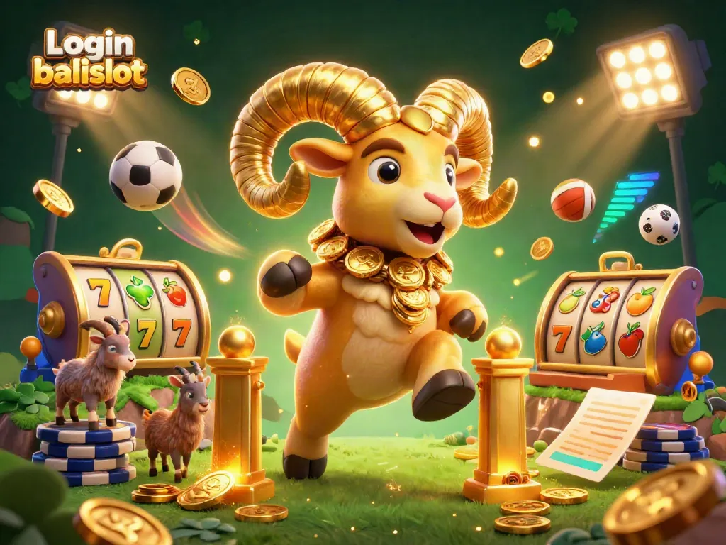 Engage with peaceful gameplay at Login balislot featuring vibrant slot reels, golden ram and trophy elements.