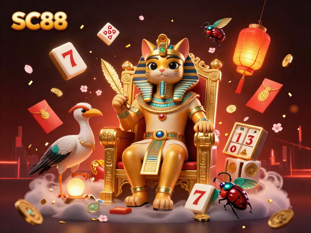 Experience the thrilling world of SC88 with this vibrant 3D casino illustration featuring rich elements and characters.