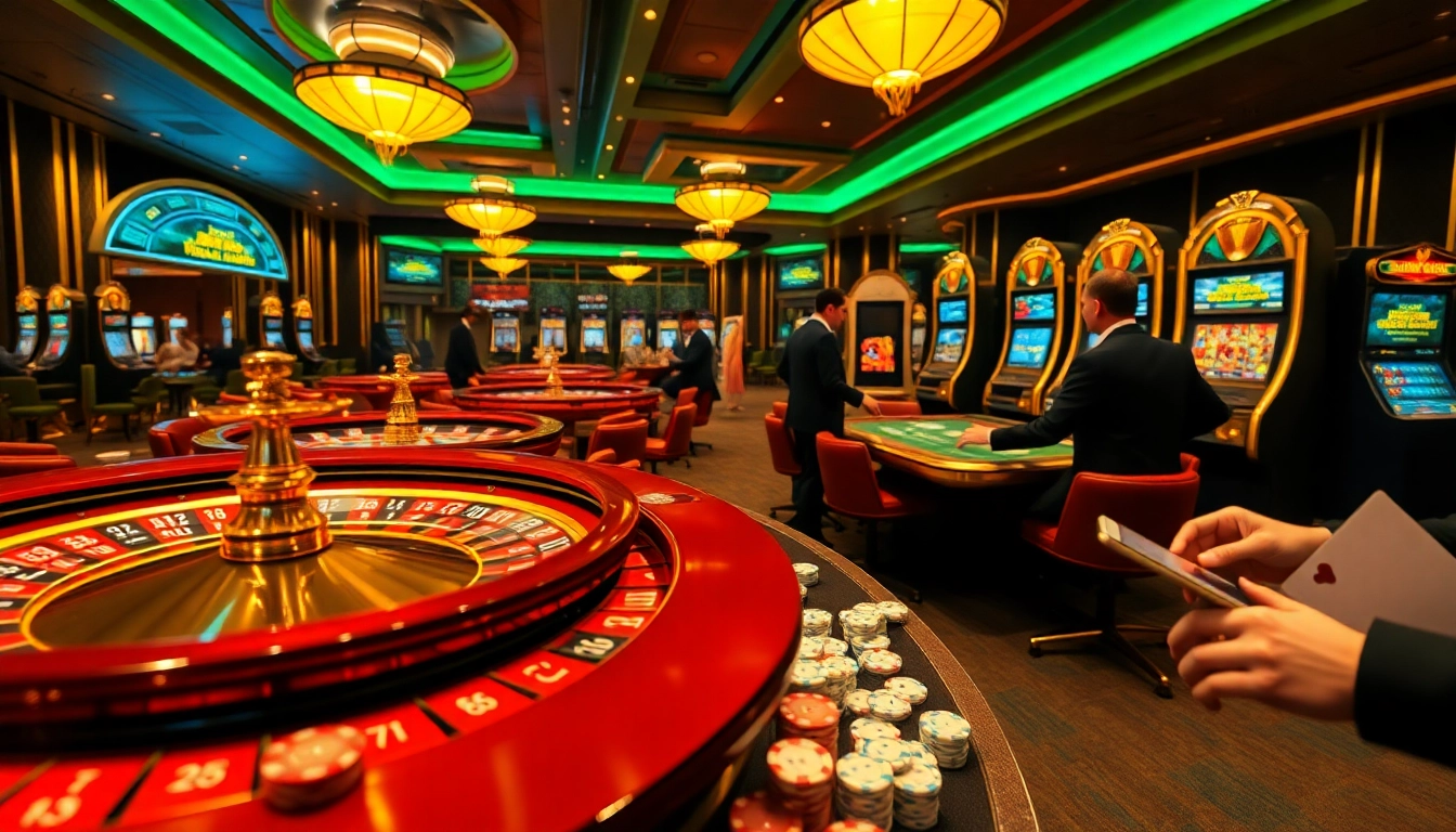 A thrilling scene at https://pub88us.com/ with players enjoying luxury casino games and vibrant slot machines.
