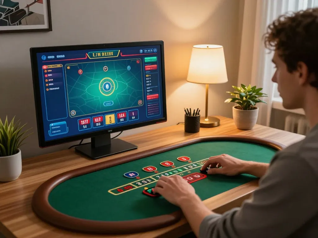 Experience LINK NOHU90 with engaging live dealer actions in a stylish home gaming setup.