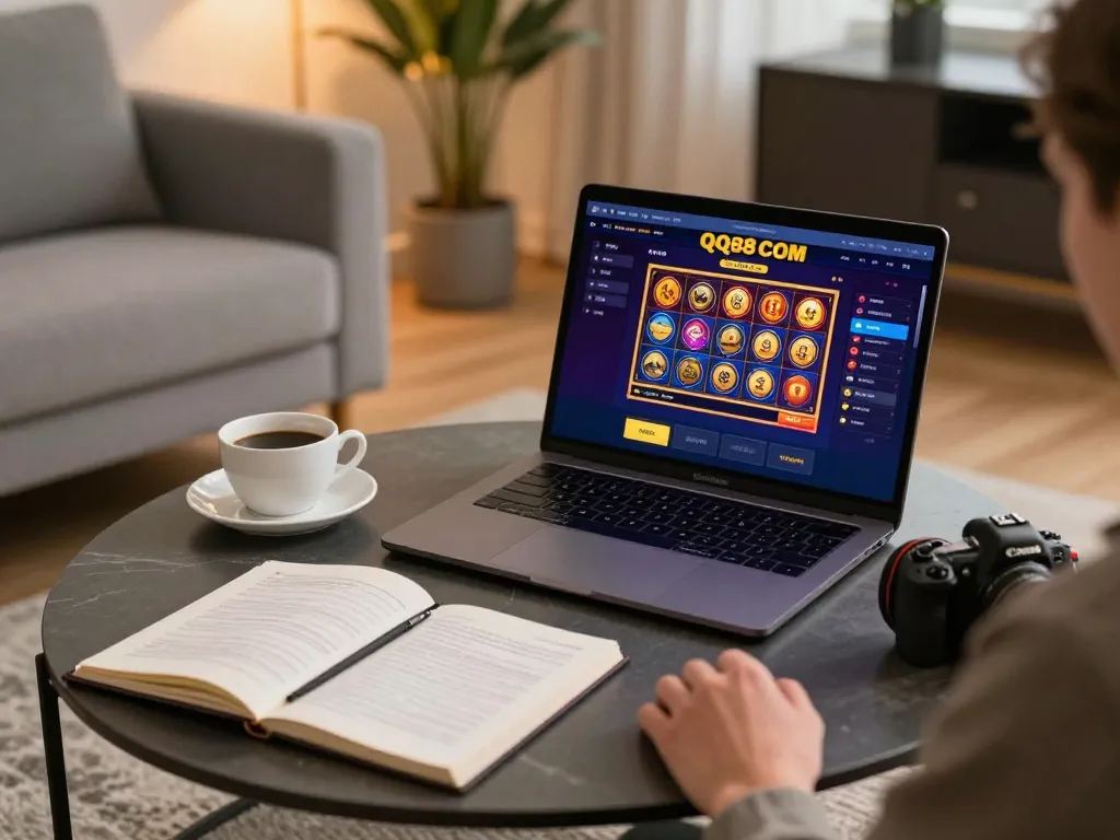 Engaging in online gaming on QQ88 COM with vibrant visuals and strategic notes