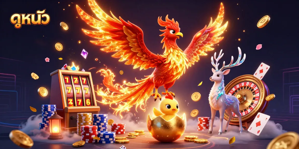 Engage in ดูหนัง with this vibrant animated scene showcasing a phoenix and casino elements.