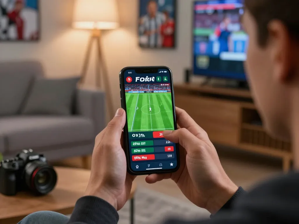 Engaging online sports betting with kèo nhà cái 5 on smartphone in a cozy environment.