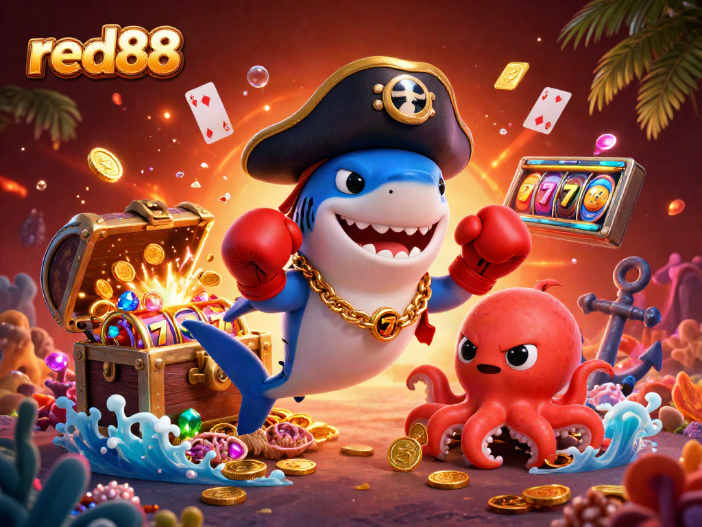 Experience thrilling wins with red88's vibrant casino adventure featuring playful characters.
