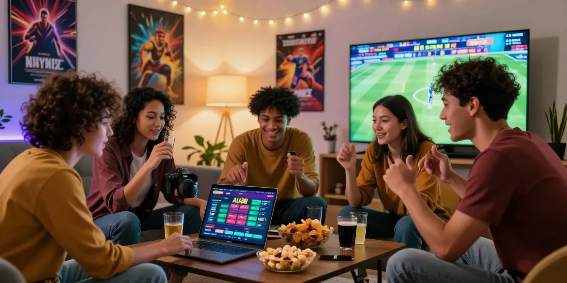 Friends engaging with the AU88 online gaming platform in a lively living room setting.