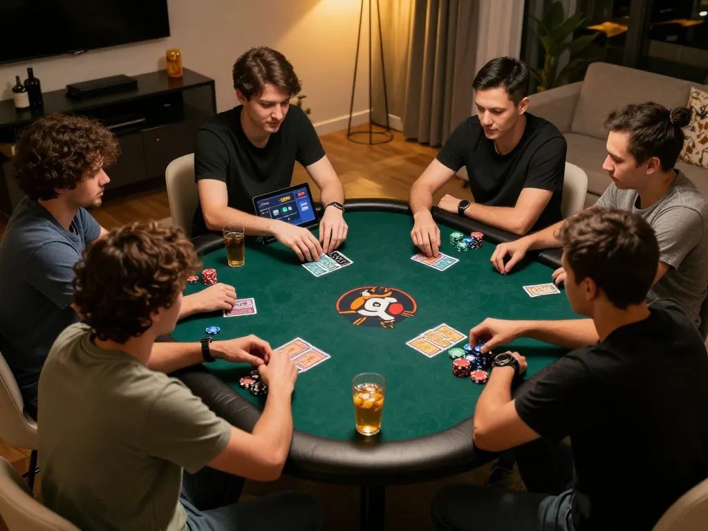 XX88 players enjoying an intense online poker session with chips and cards.