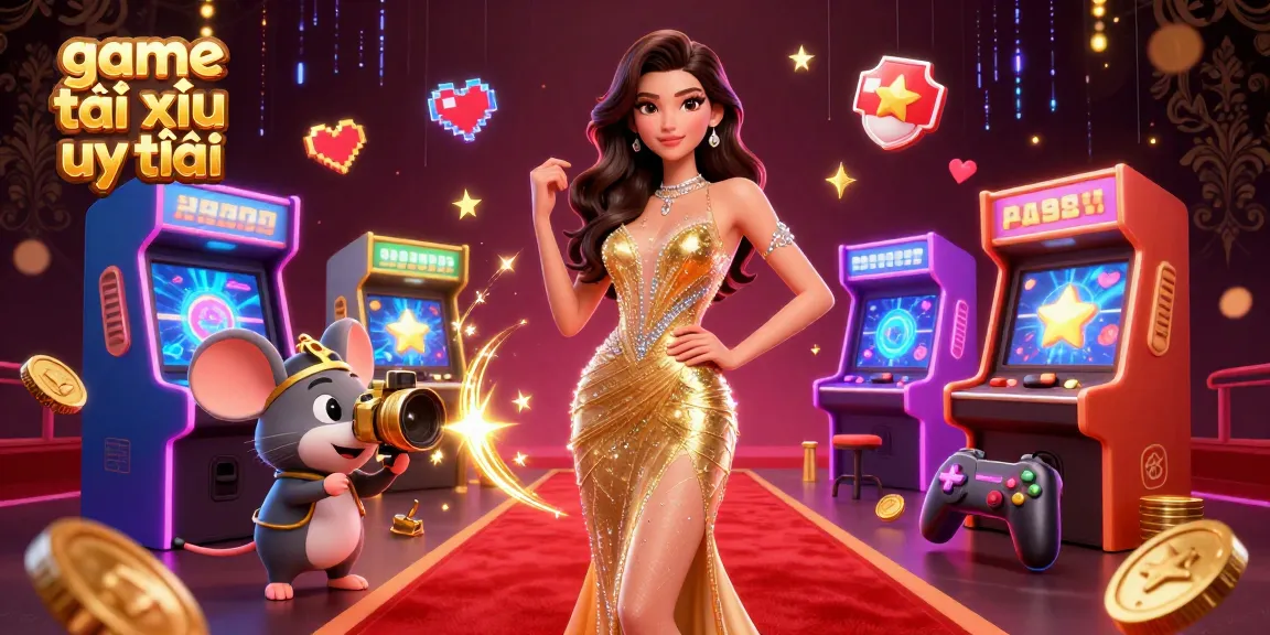 Engage with game tài xỉu uy tín through vibrant 3D illustration showcasing dynamic casino elements and colorful game machines.
