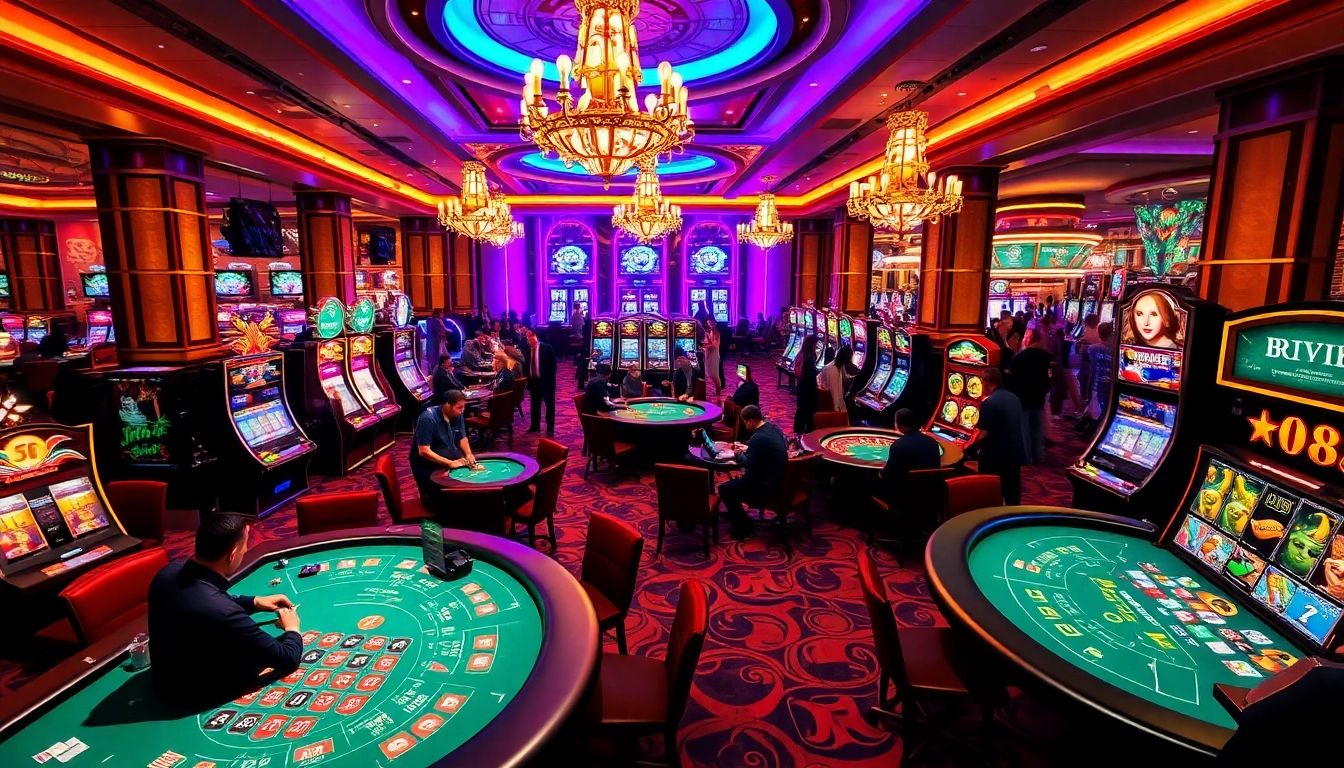 Players engaging in thrilling MK8-themed casino games with vibrant lights and luxurious decor.