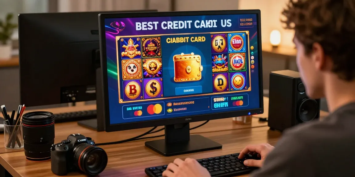 A player exploring the best credit card casinos in 2026, engaged with vibrant slot games and Mastercard options in a modern home office.
