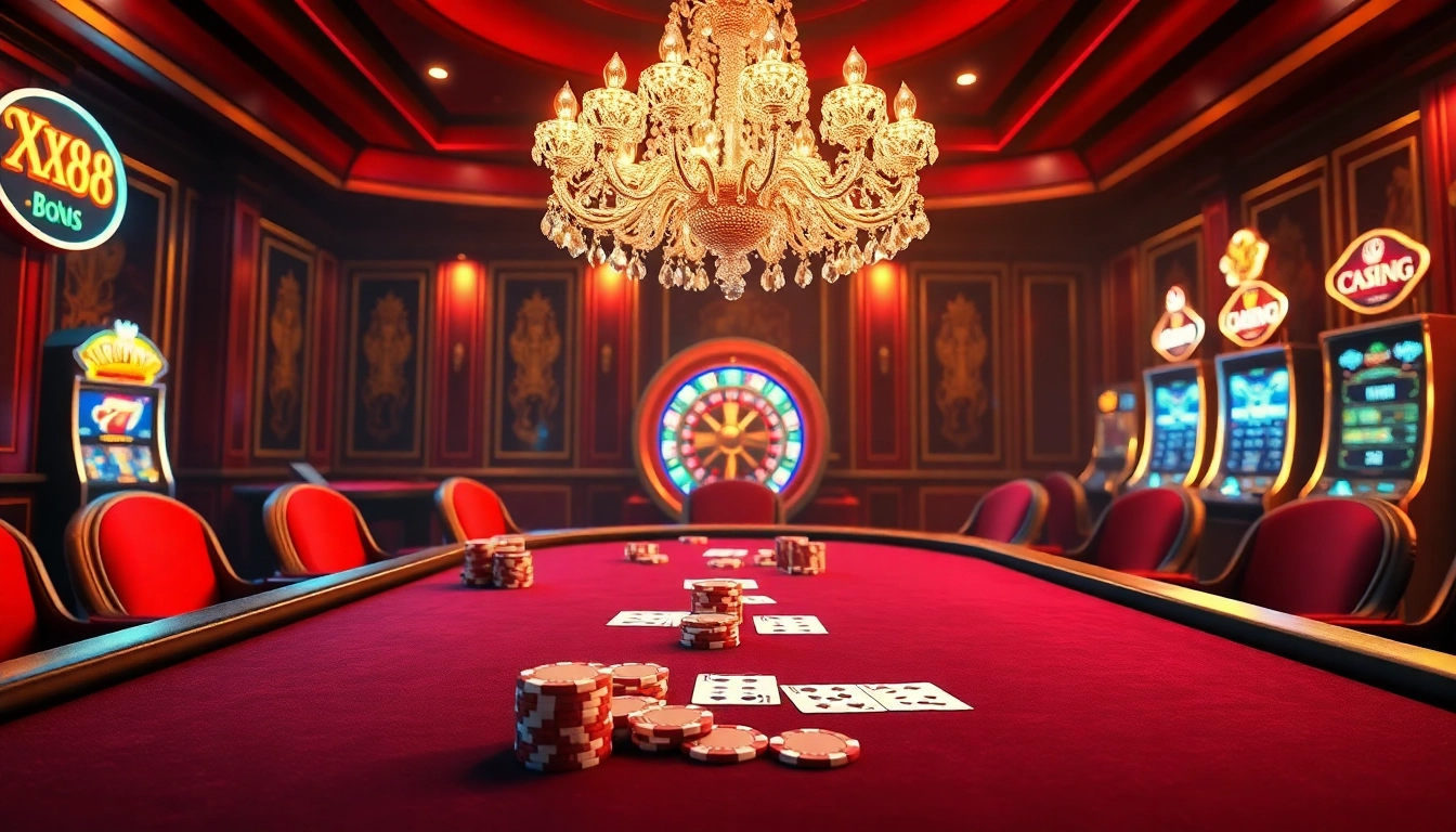 Exciting poker action at the XX88 casino table with vibrant colors and professional atmosphere.