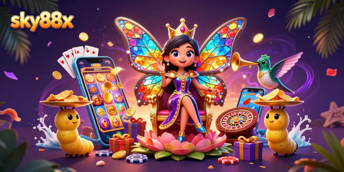 Spin the reels and win big with sky88x's vibrant 3D casino experience featuring animated characters.