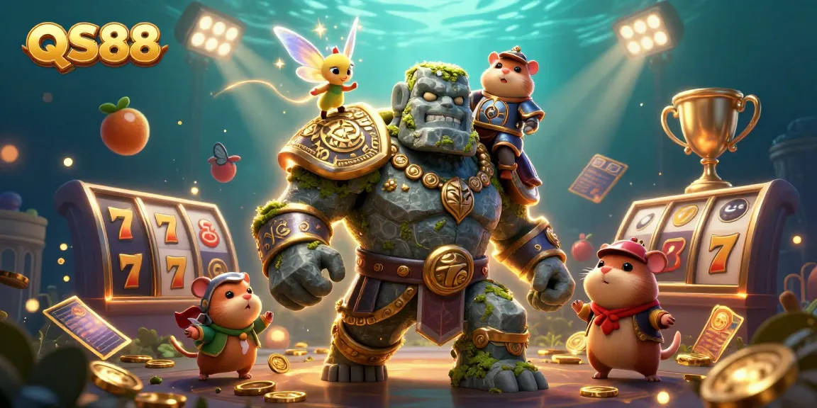Experience thrilling gameplay with QS88, a vibrant 3D casino scene featuring dynamic elements.
