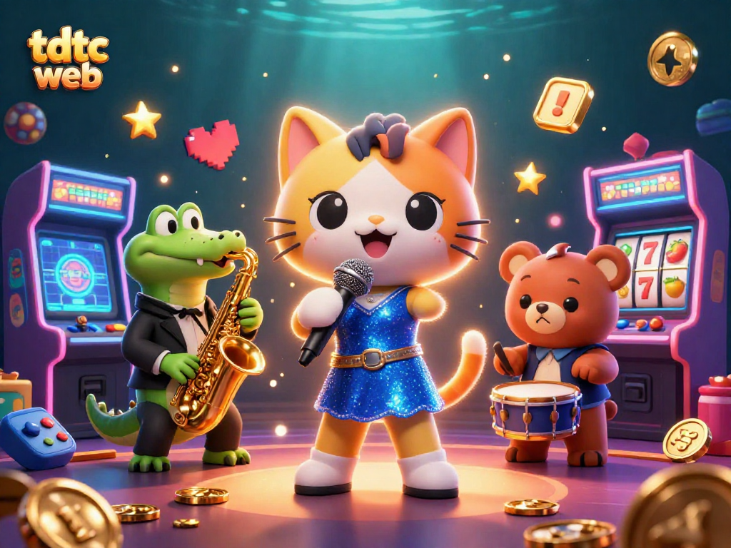 Engage with the vibrant tdtc web scene filled with colorful casino-themed characters and gaming elements.