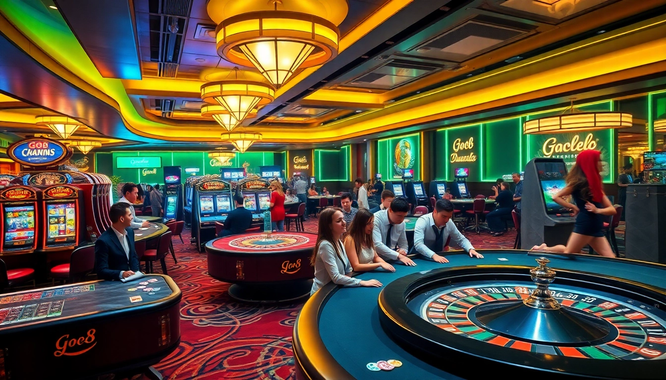 Experience thrilling gaming action at Go8's vibrant casino with engaging players and dealers.