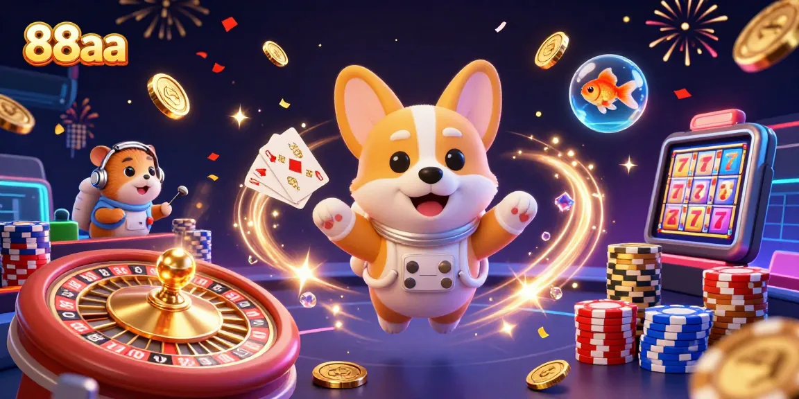 Spin the reels and win big at 88aa with colorful casino elements floating in a vibrant digital world.