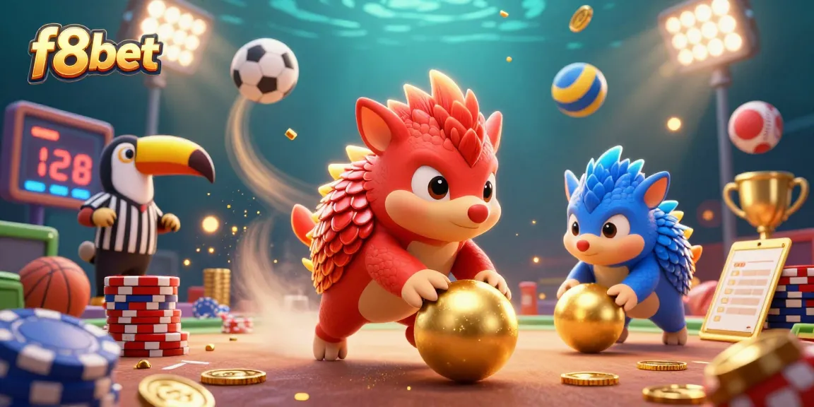 Engage in thrilling betting experiences with f8bet, as friendly rival pangolins roll golden balls amid poker chips.