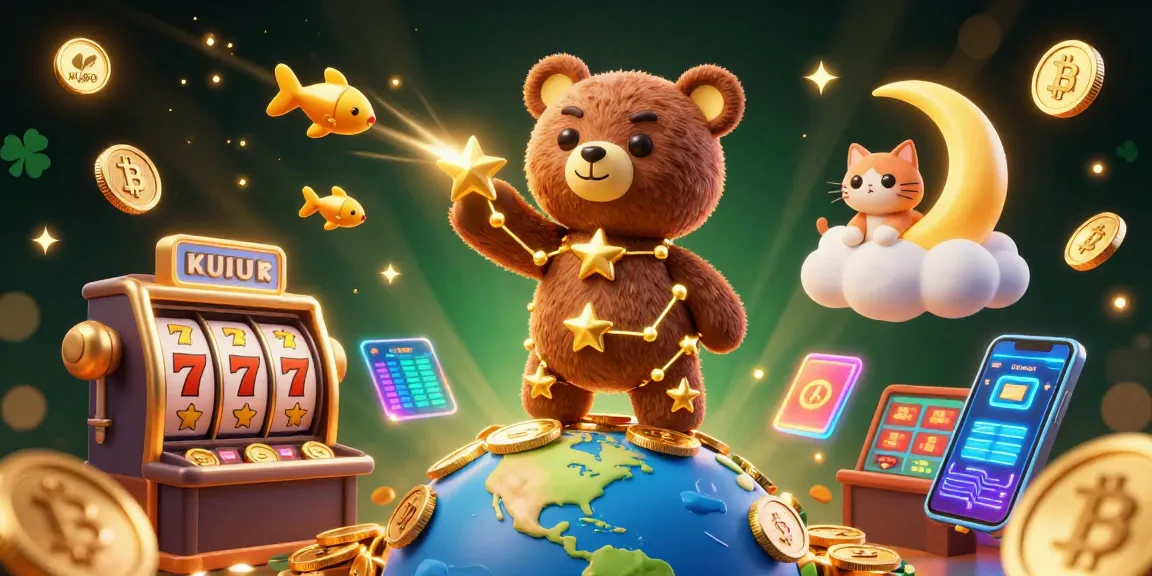 KU88 brings luck with vibrant golden stars, coins, and lively casino elements in a dynamic casino scene.
