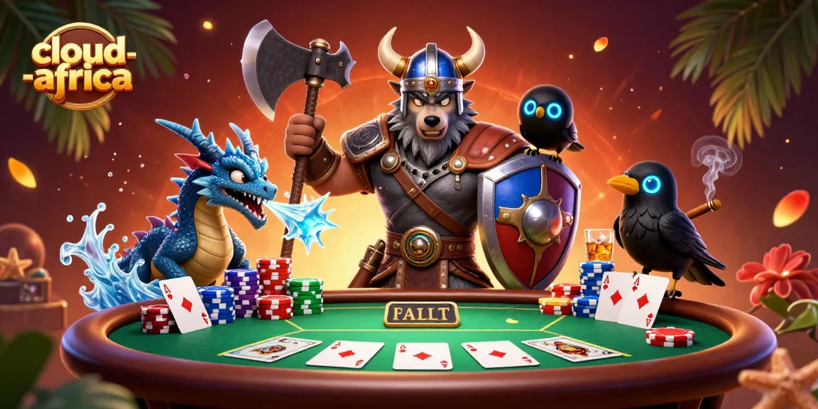 Engage with cloud-africa as a Viking wolf warrior battles at a poker table, surrounded by dazzling chips.