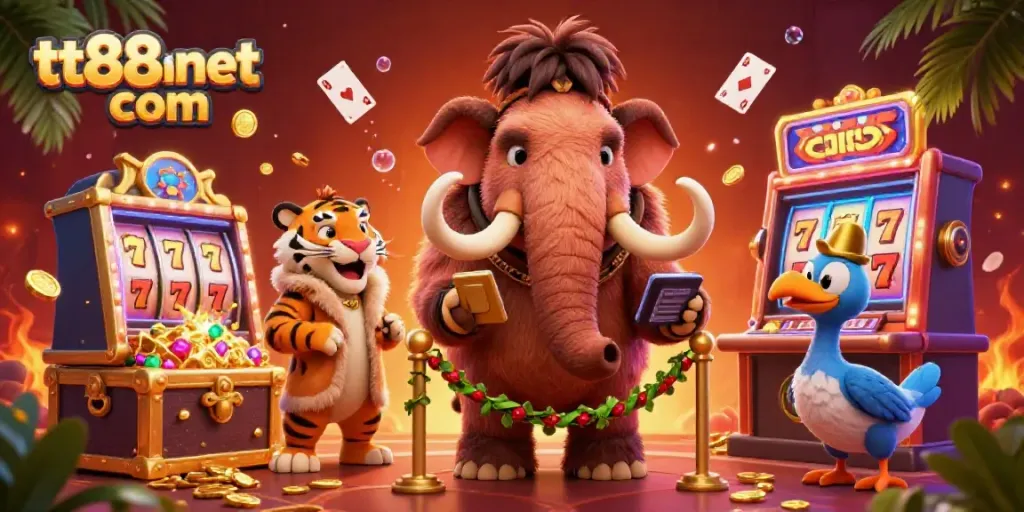 Experience the excitement of online gaming with tt88anet com's vibrant casino atmosphere featuring a woolly mammoth bouncer.