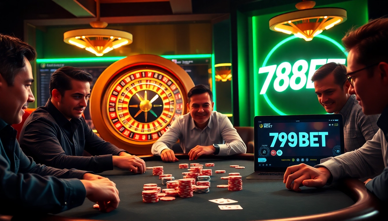 Engaged players at a luxurious poker table showcase the excitement of 789BET online casino gaming.