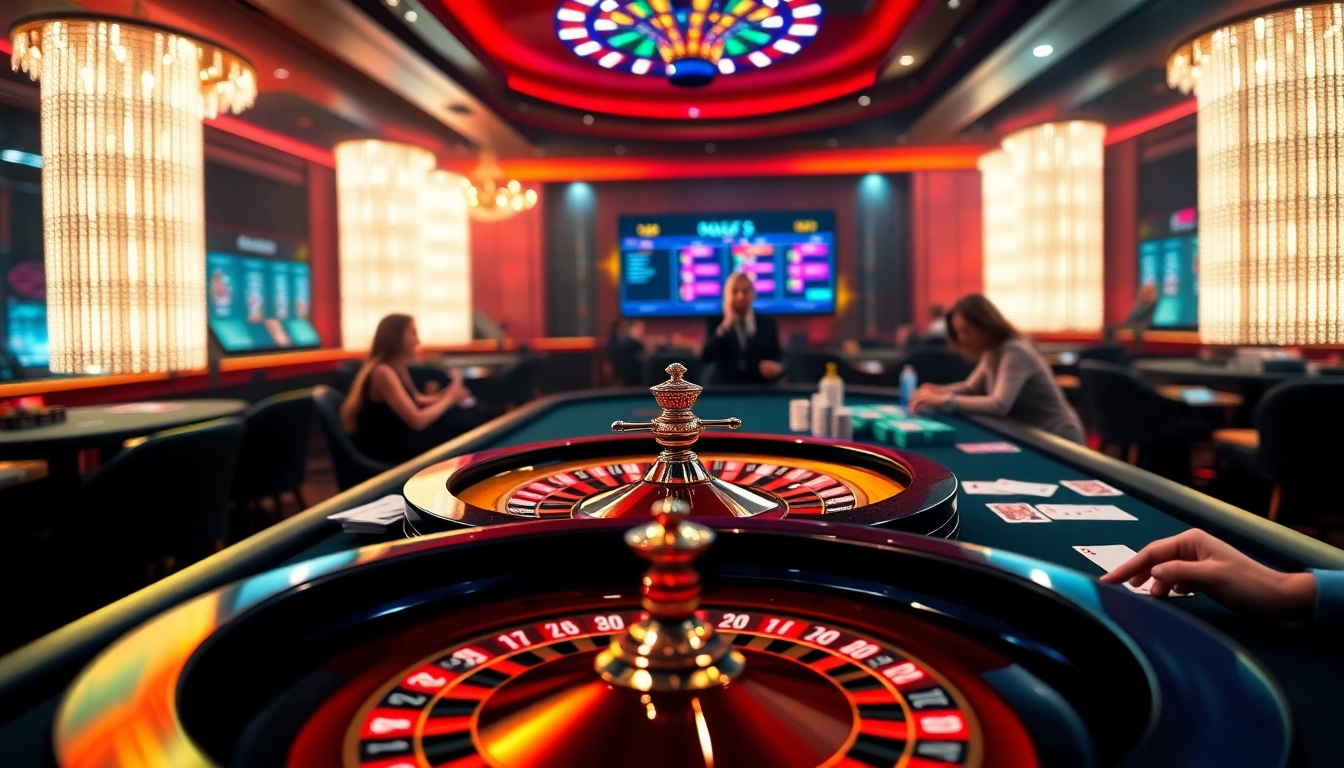 Engaging online gambling action at Go8 with vibrant casino elements including roulette and poker.