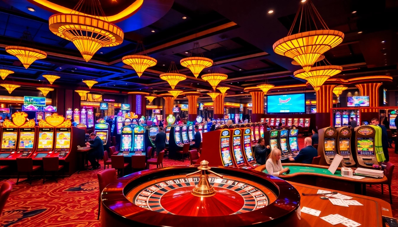 Experience the thrill of SODO CASINO with vibrant gaming tables and slot machines.
