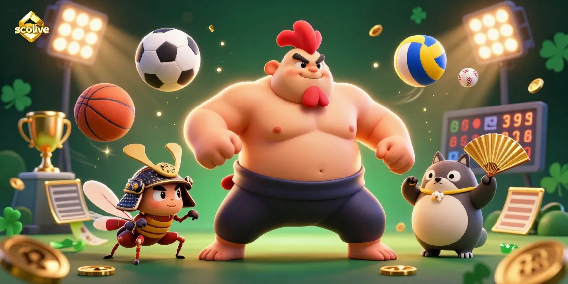 Socolive offers an energetic live betting experience with a dynamic scene featuring sumo wrestler and samurai cricket.