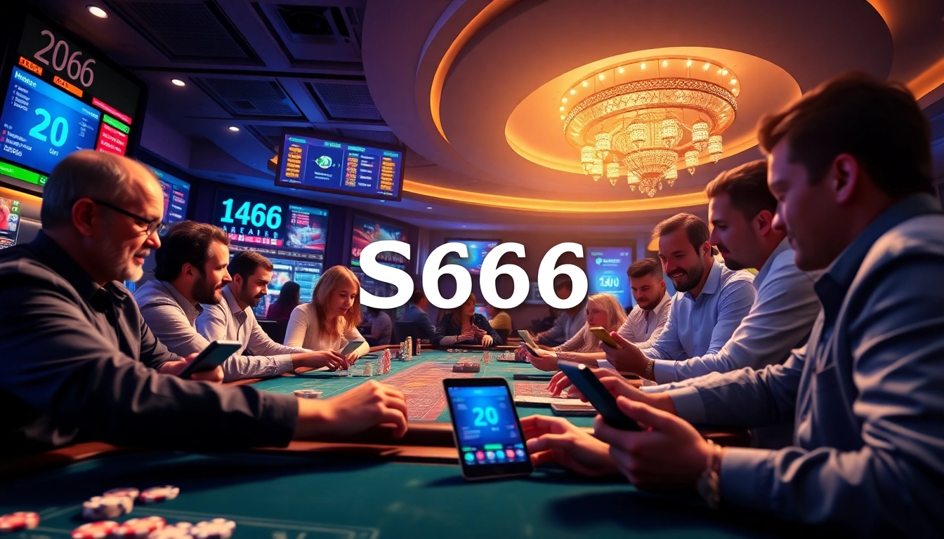 S666.nyc online gambling scene with players enjoying poker and baccarat games in a modern casino.