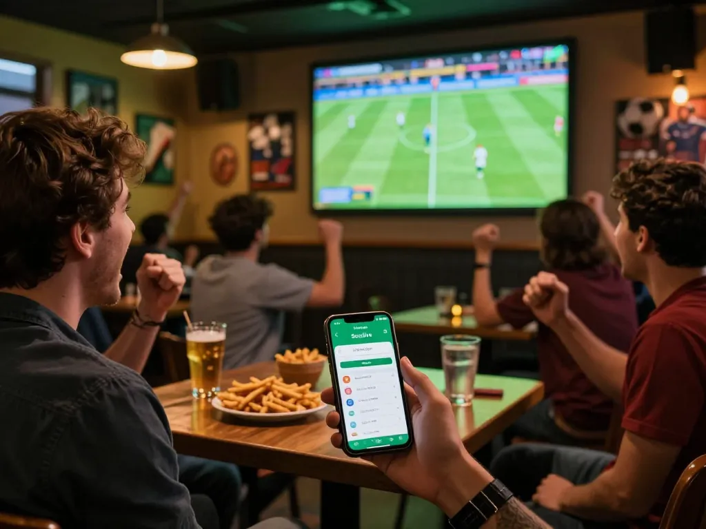Socolive app enhances live sports betting excitement in a social sports bar setting.