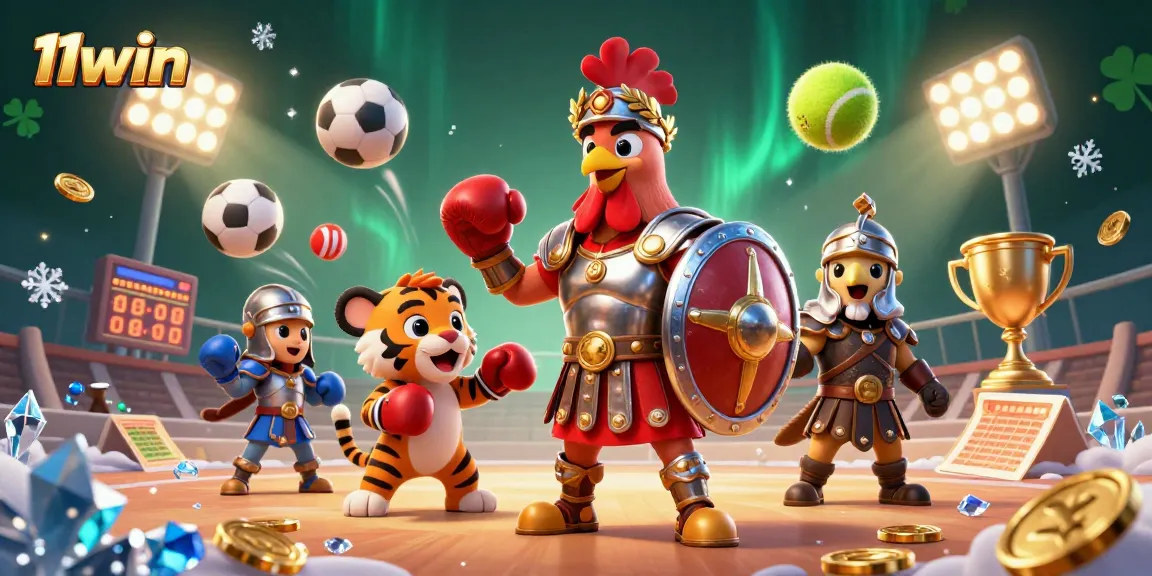 Experience thrilling wins at 11win with our animated gladiator rooster and tiger cub showdown!