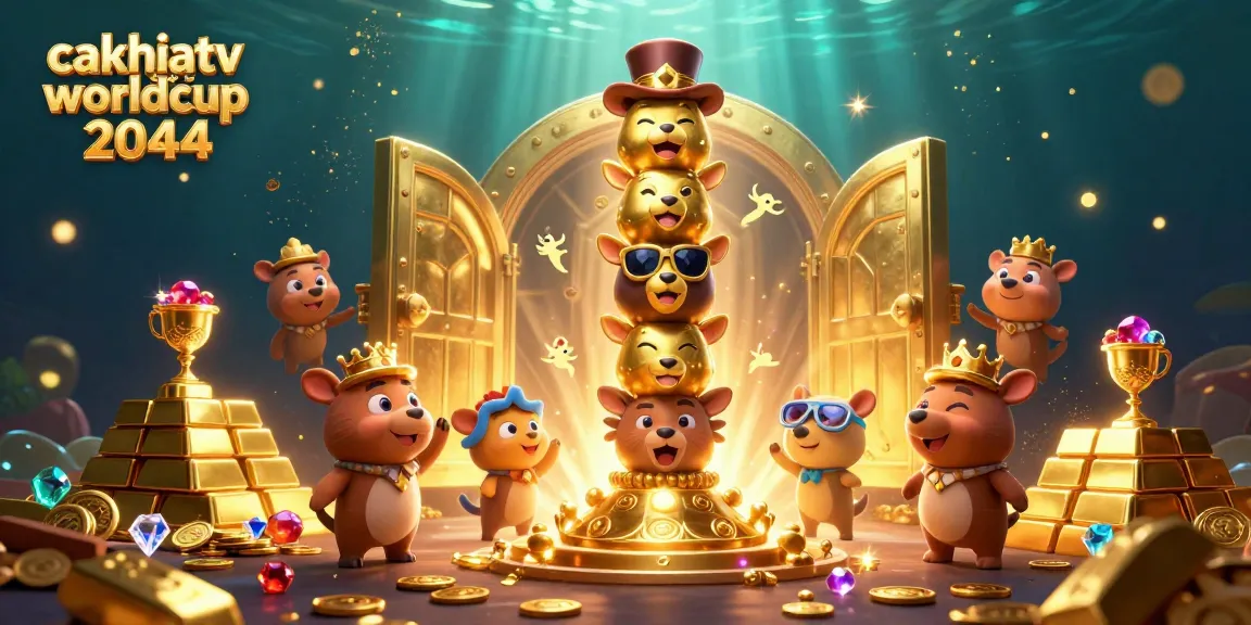 CakhiaTV trực tiếp worldcup 2044 showcases a vibrant casino scene filled with golden treasures and whimsical characters.