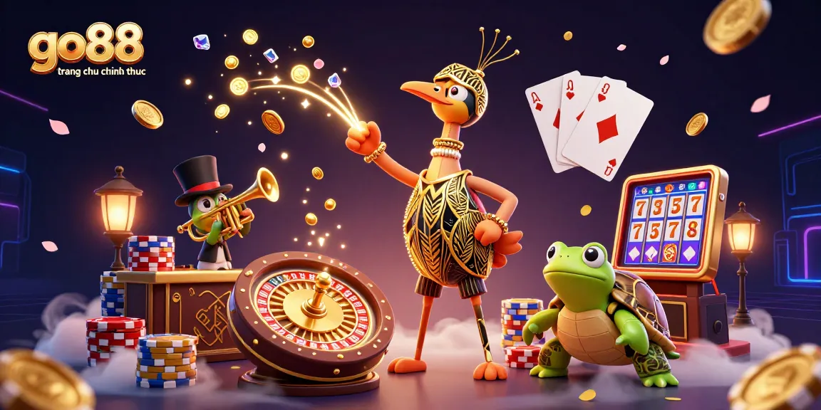 Experience thrilling gameplay with go88 trang chu chinh thuc at a vibrant 3D casino filled with golden coins and excitement.