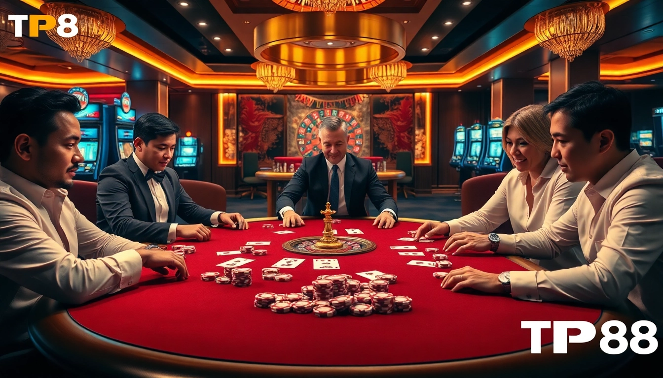 Experience the excitement of TP88 at a luxurious poker table with vibrant chips and sleek design.