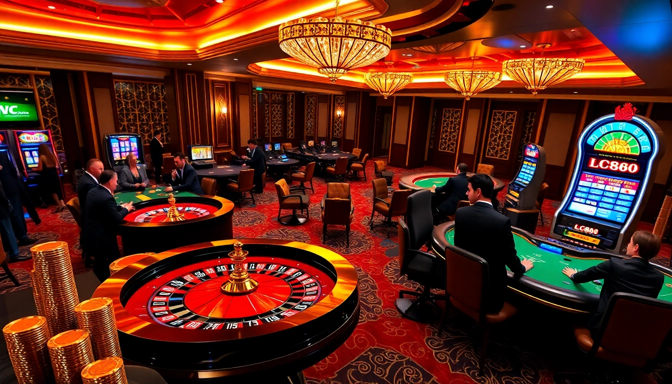 Experience the thrill of LC88 Casino with elegant gaming tables and vibrant slot machines.