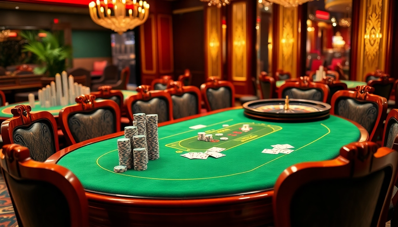 RR88: Experienced gamblers enjoying a luxurious casino atmosphere with poker chips and cards.