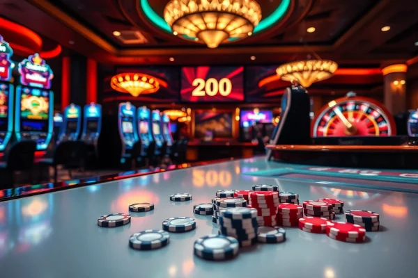 Experience the excitement of sunwin 20 with vibrant casino tables and slot machines.