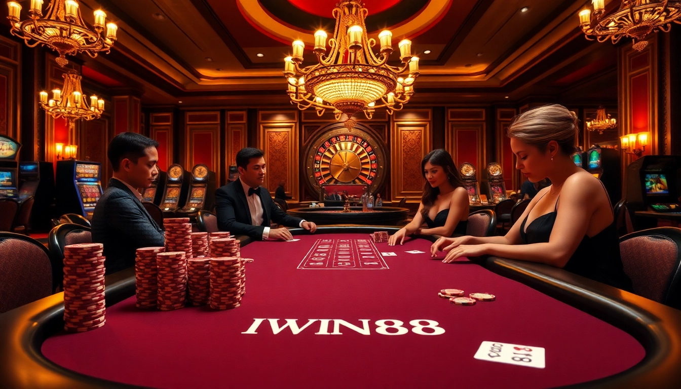 IWIN68 poker table with chips and cards, evoking an excitement of luxury casino gaming.