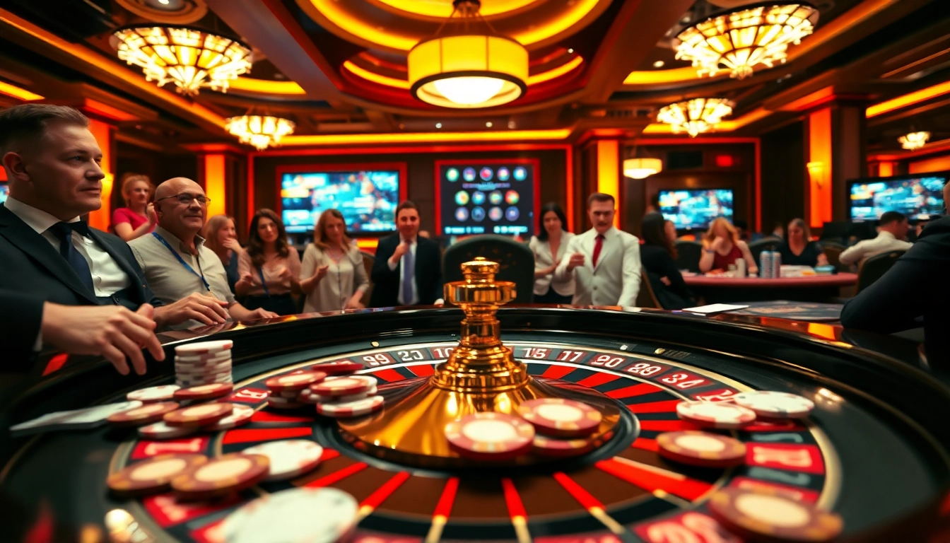 Players engaging in high-stakes casino action at a roulette table, experiencing win vn excitement.