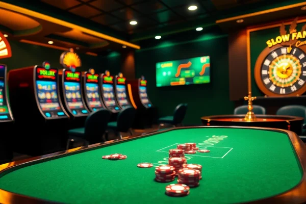 Experience thrilling S8 game gameplay at a luxurious casino scene filled with vibrant slot machines and poker chips.