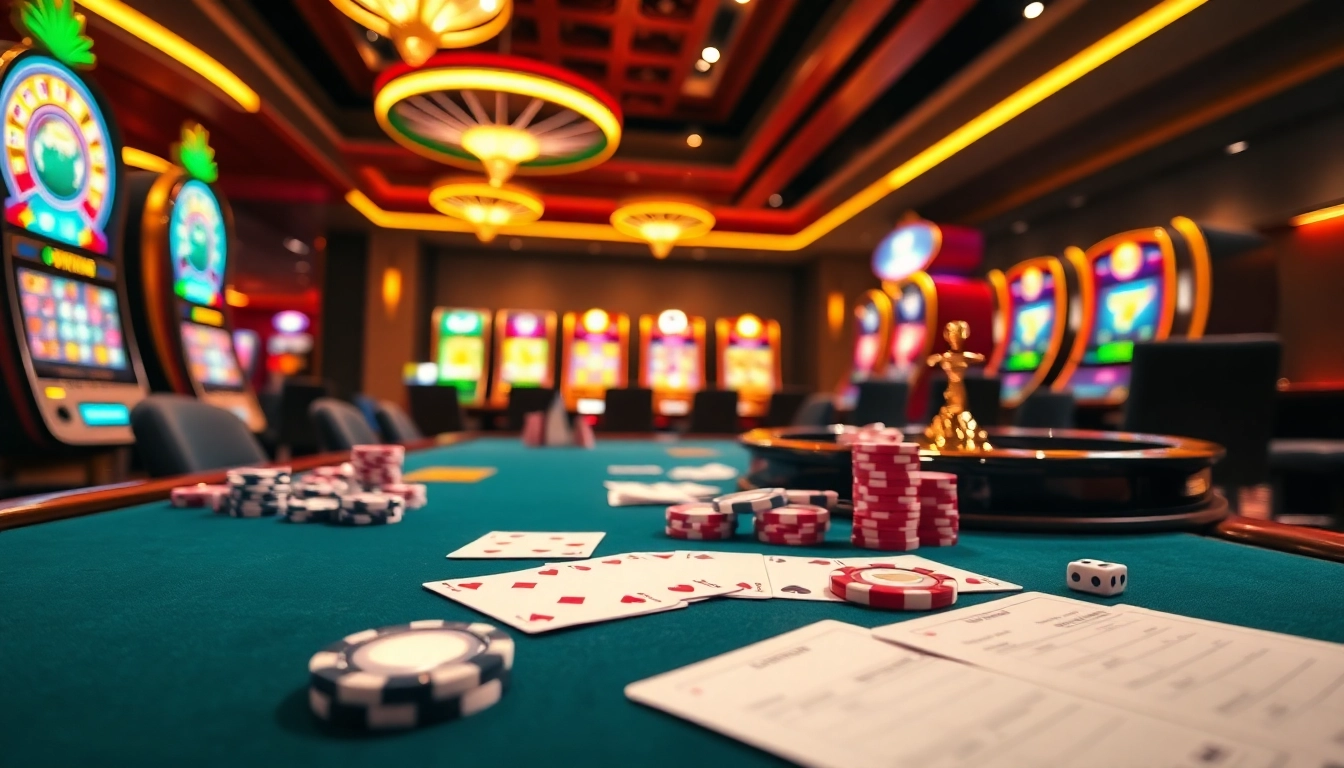 IWIN68 gaming platform showcasing thrilling poker and casino elements with vibrant lighting.