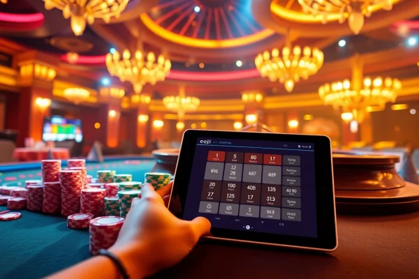 Engaging scene of eejl casino table with poker chips and cards, highlighting thrilling gameplay.