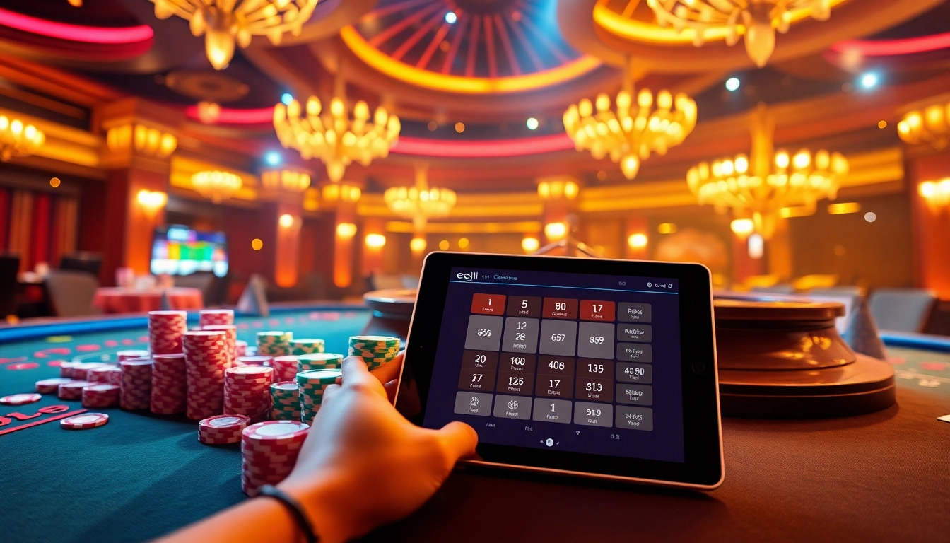Engaging scene of eejl casino table with poker chips and cards, highlighting thrilling gameplay.
