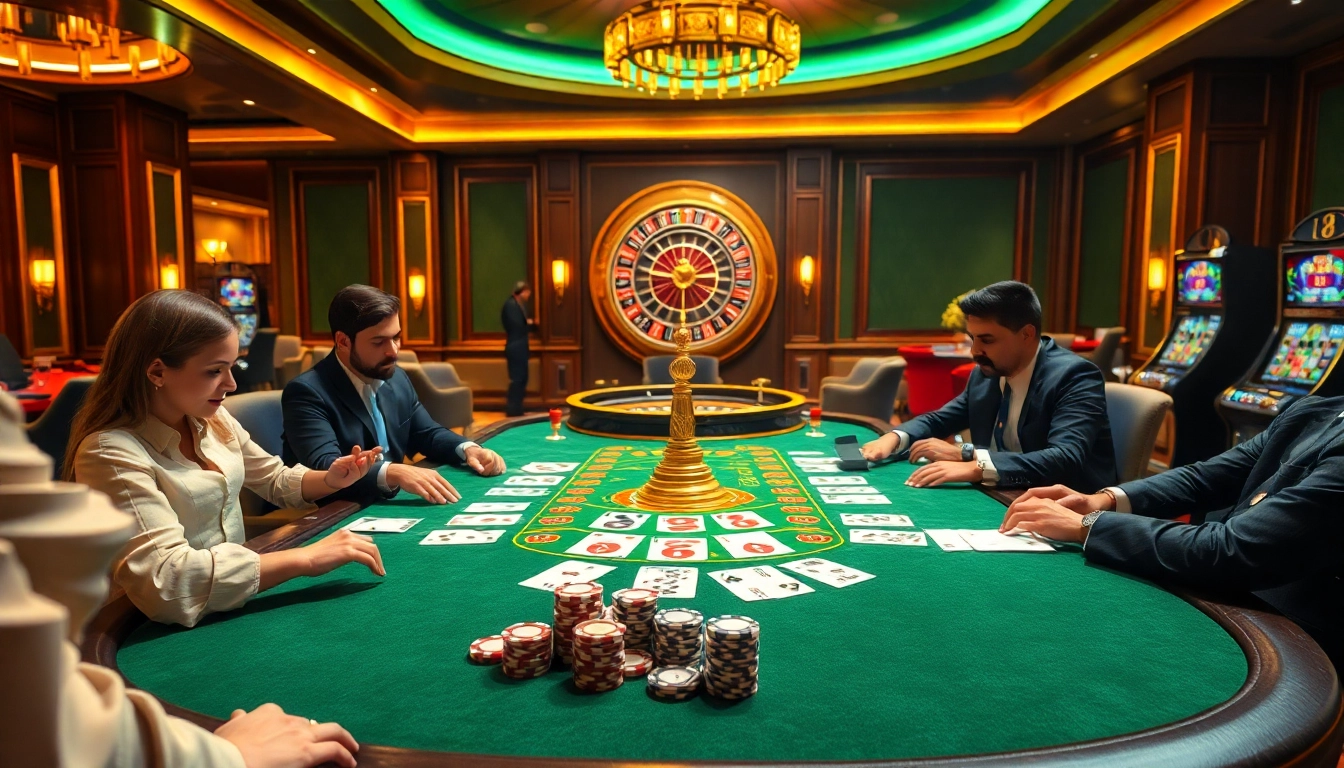 Players engaged in poker at a luxurious casino table showcasing 99 ok elements of excitement.
