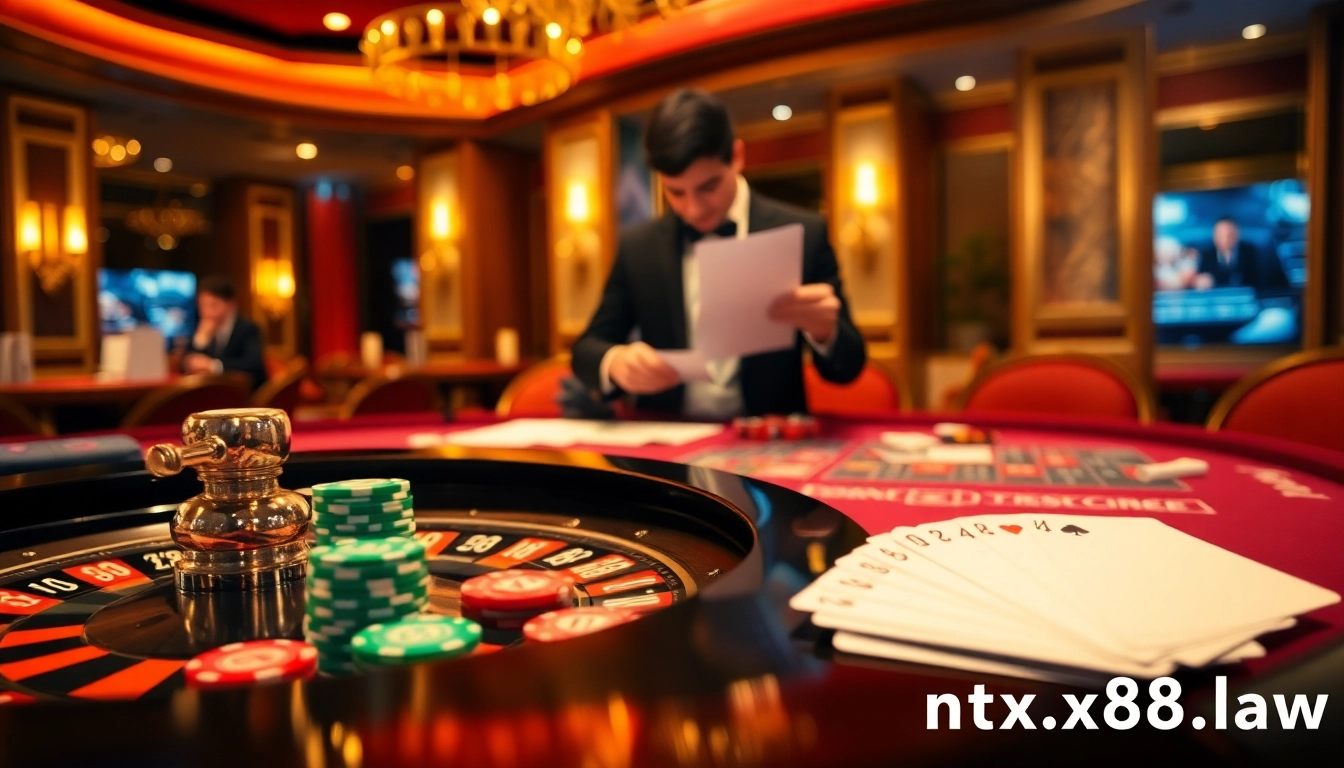High-stakes gaming scene at https://xn88.law/, showcasing roulette and poker action with vibrant chips.