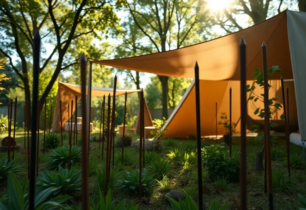 אנקור סטייק לעיגון יריעות כיסוי דקורטיביות בגינה ססגונית.