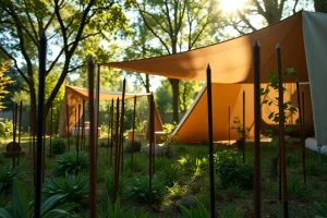 אנקור סטייק לעיגון יריעות כיסוי דקורטיביות בגינה ססגונית.