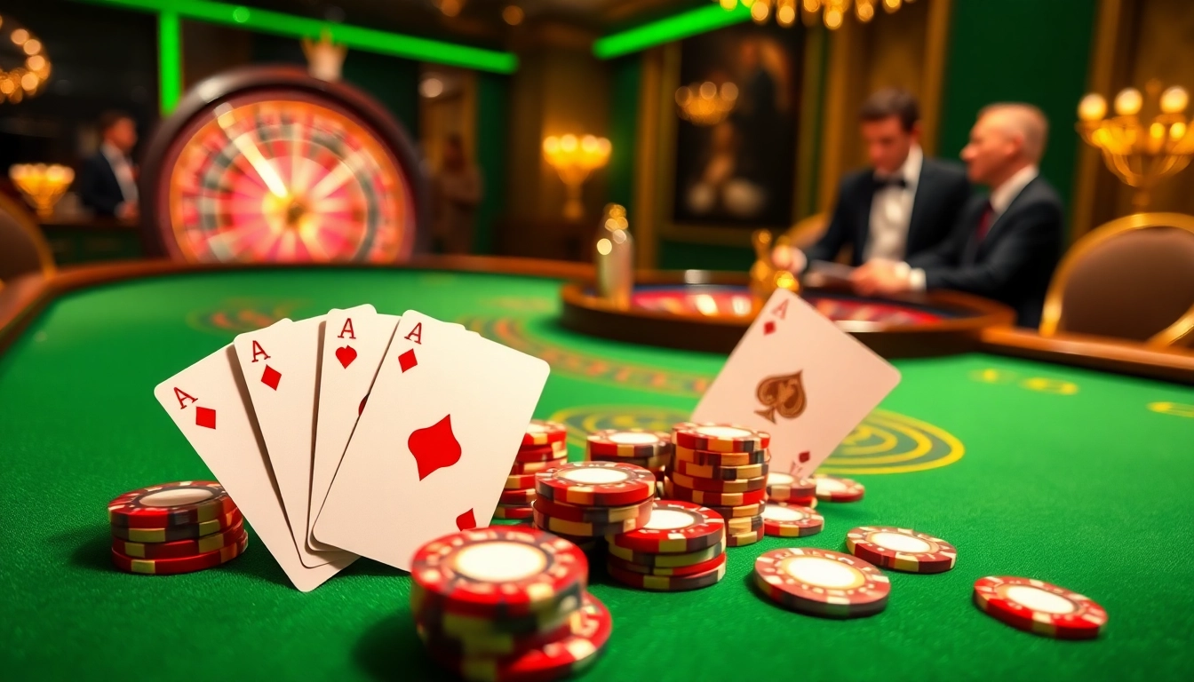 Win exciting games at https://888vina.com/ with a luxurious casino atmosphere featuring poker tables.