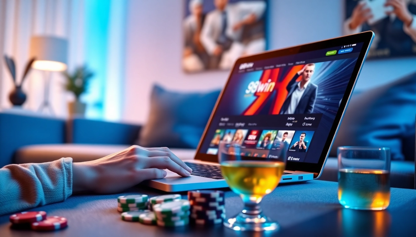 Engaging scene of a user playing on the 98win platform, highlighting the excitement of online gambling.